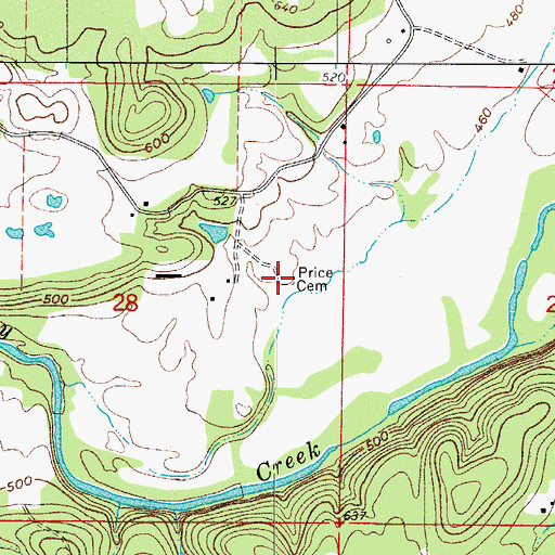 Topographic Map of Price Cemetery, AR