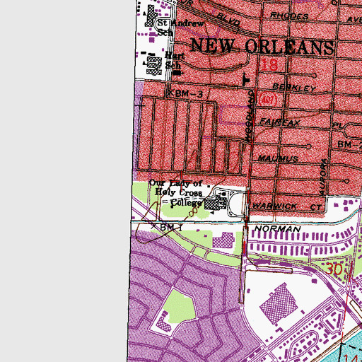 Topographic Map of Our Lady of Holy Cross College, LA