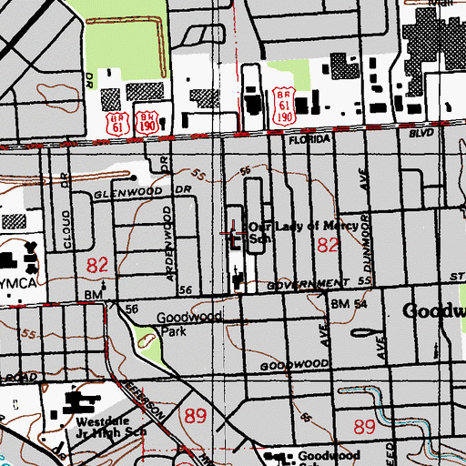 Topographic Map of Our Lady of Mercy Catholic School, LA