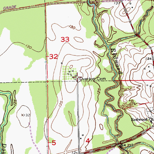 Topographic Map of Overton Cemetery, LA