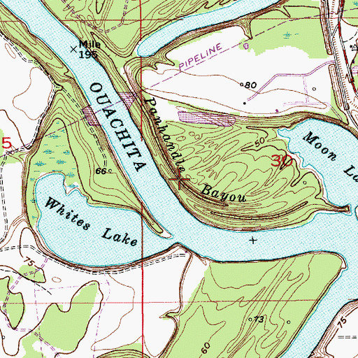 Topographic Map of Panhandle Bayou, LA