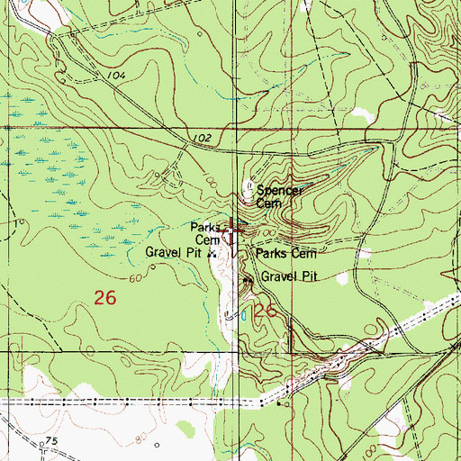 Topographic Map of Parks Cemetery, LA