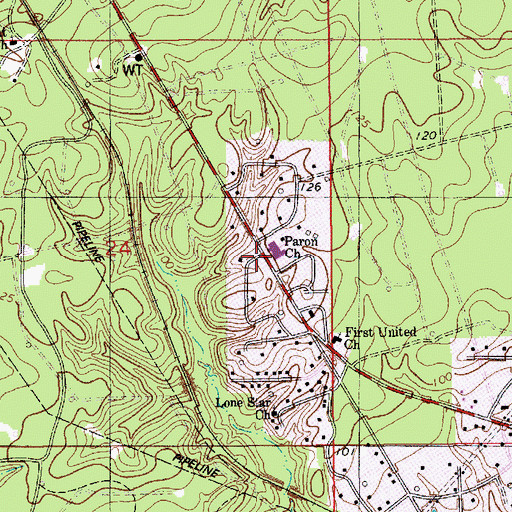 Topographic Map of Paron Church, LA