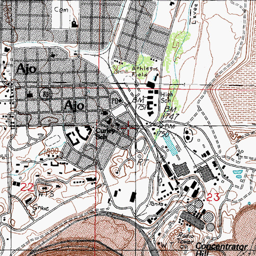 Topographic Map of Ajo, AZ