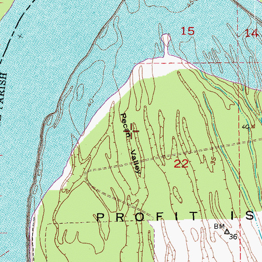 Topographic Map of Pecan Valley, LA