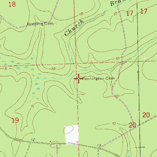 Topographic Map of Pennington Cemetery, LA