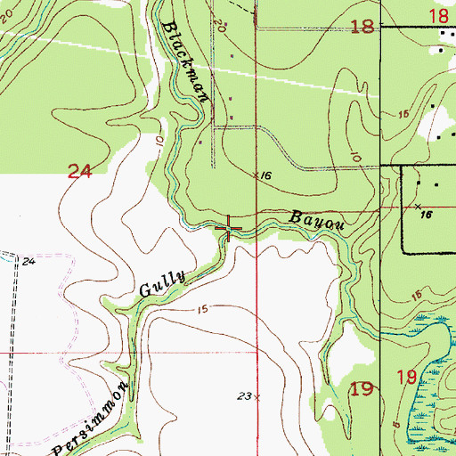 Topographic Map of Persimmon Gully, LA