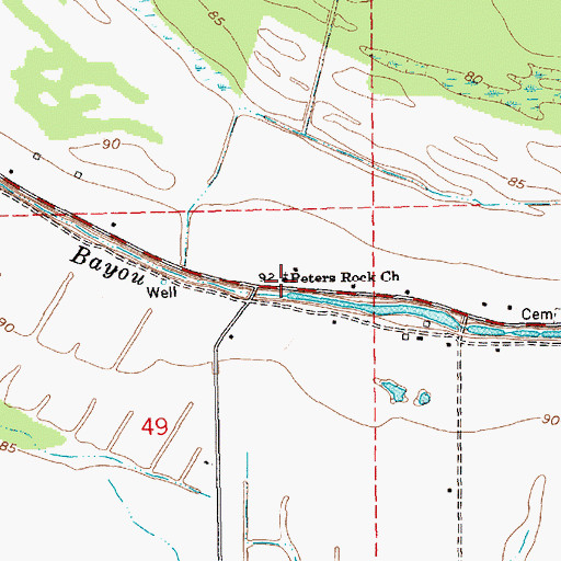 Topographic Map of Peters Rock Church, LA