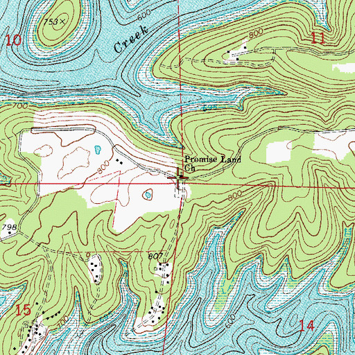 Topographic Map of Promise Land Church, AR