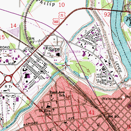 Topographic Map of Philip Bayou, LA
