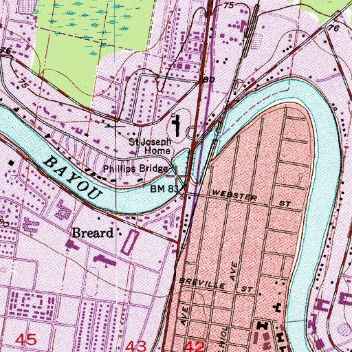 Topographic Map of Phillips Bridge, LA