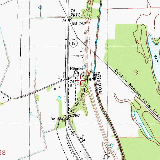 Topographic Map of Pilgrim Cemetery, LA