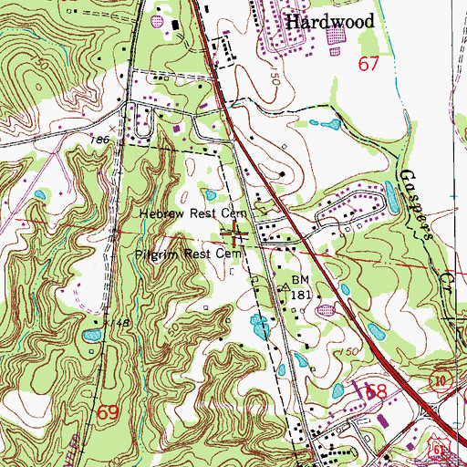Topographic Map of Pilgrim Rest Cemetery, LA