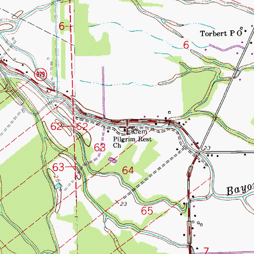 Topographic Map of Pilgrim Rest Church, LA