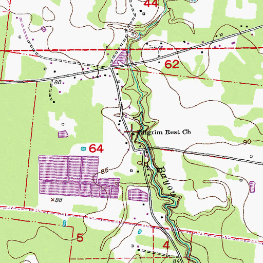 Topographic Map of Pilgrim Rest Church, LA