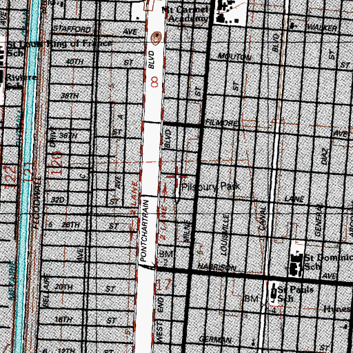 Topographic Map of Pilsbury Park, LA