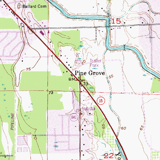 Topographic Map of Pine Grove, LA