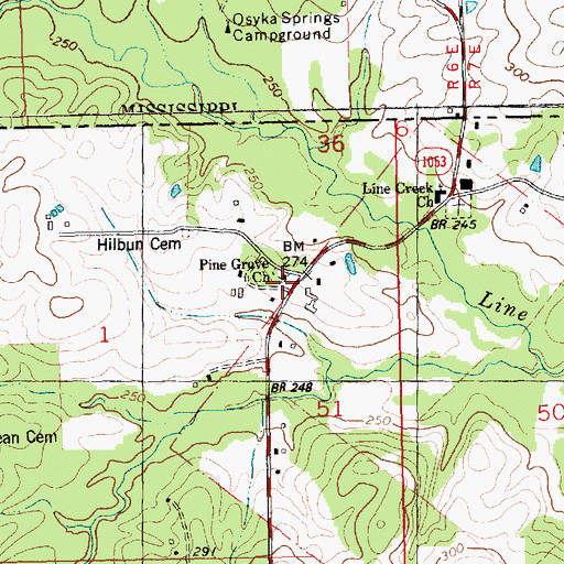 Topographic Map of Pine Grove Church, LA
