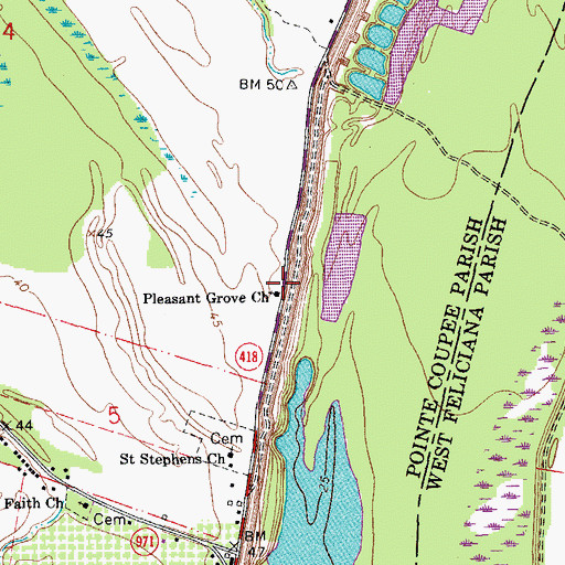 Topographic Map of Pleasant Grove Church, LA