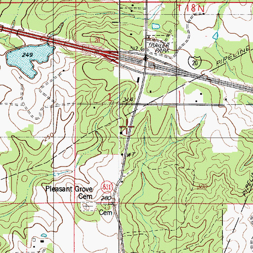 Topographic Map of Pleasant Grove School, LA