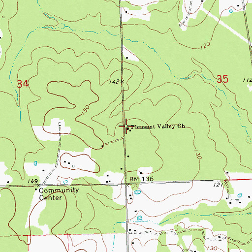Topographic Map of Pleasant Valley Church, LA