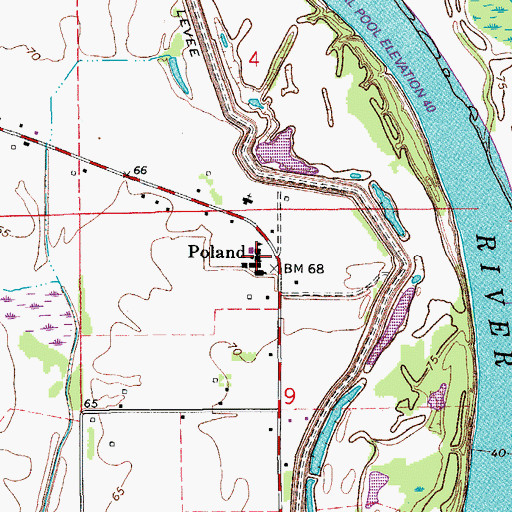Topographic Map of Poland, LA