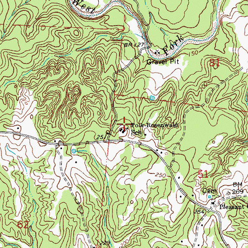Topographic Map of Polk-Rosenwald School, LA