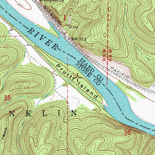 Topographic Map of Pruitt Island, AR