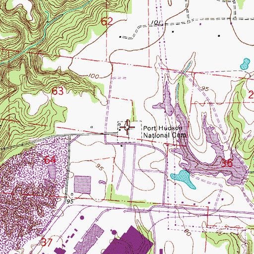 Topographic Map of Port Hudson National Cemetery, LA