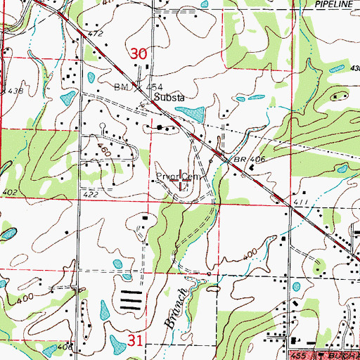 Topographic Map of Pryor Cemetery, AR