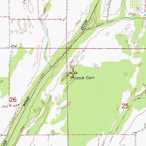 Topographic Map of Prysock Cemetery, AR