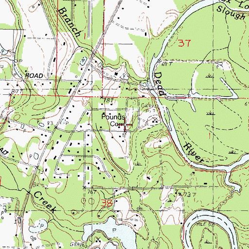 Topographic Map of Pounds Cemetery, LA