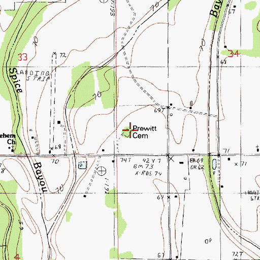 Topographic Map of Prewitt Cemetery, LA