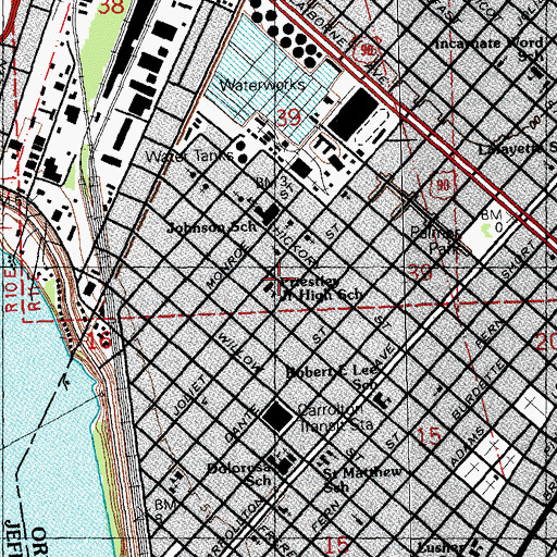 Topographic Map of Priestley Junior High School, LA