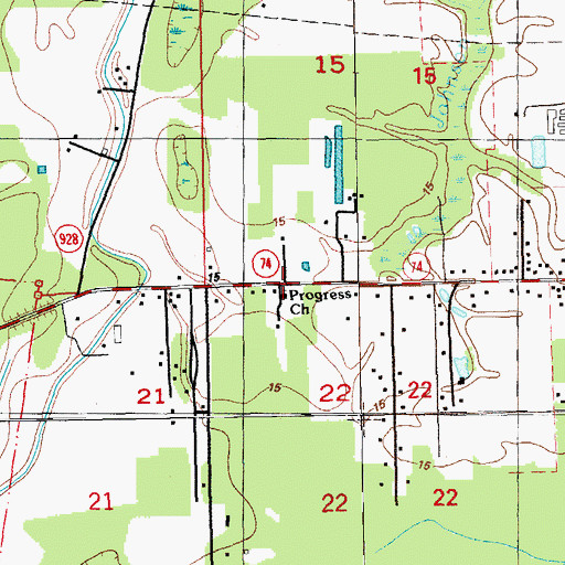 Topographic Map of Progress Church, LA