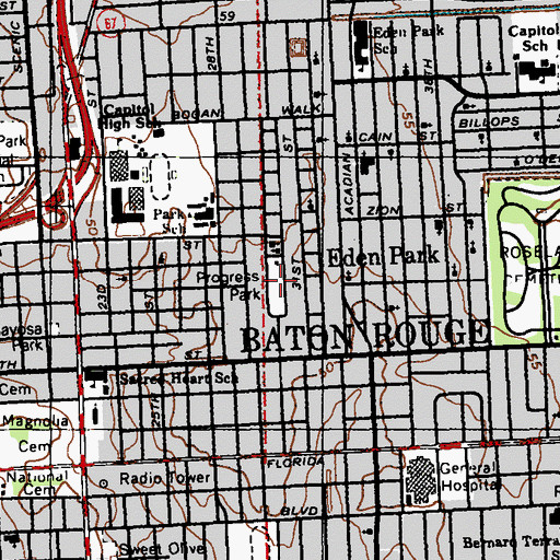 Topographic Map of Progress Park, LA