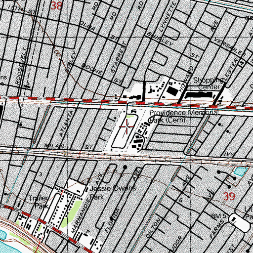 Topographic Map of Providence Memorial Park Cemetery, LA