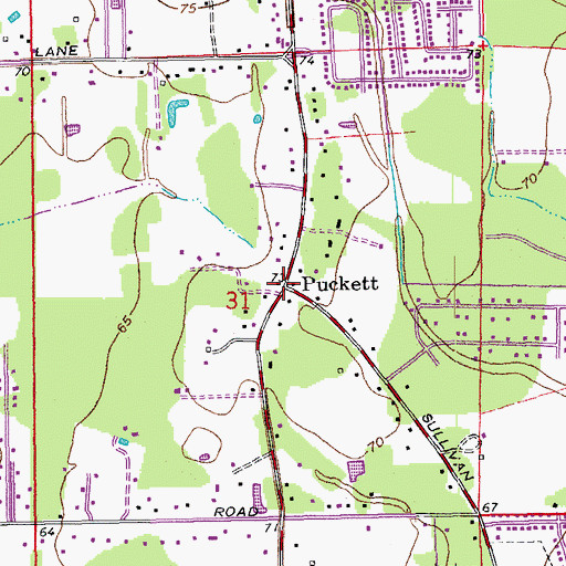 Topographic Map of Puckett, LA