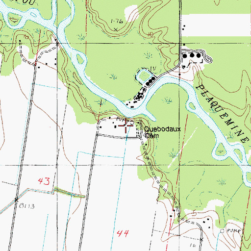 Topographic Map of Quebodaux Cemetery, LA