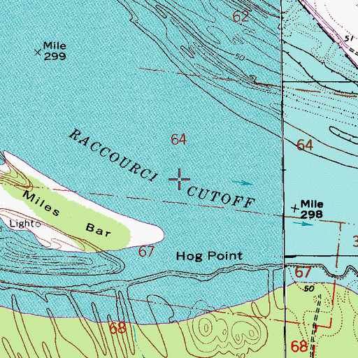 Topographic Map of Raccourci Cutoff, LA