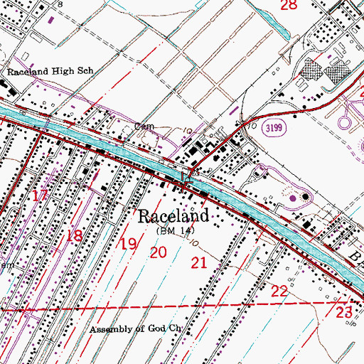 Topographic Map of Raceland, LA