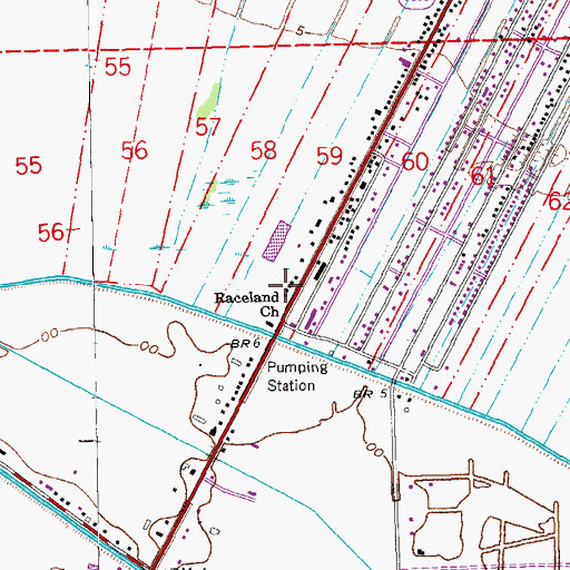 Topographic Map of Raceland Church, LA