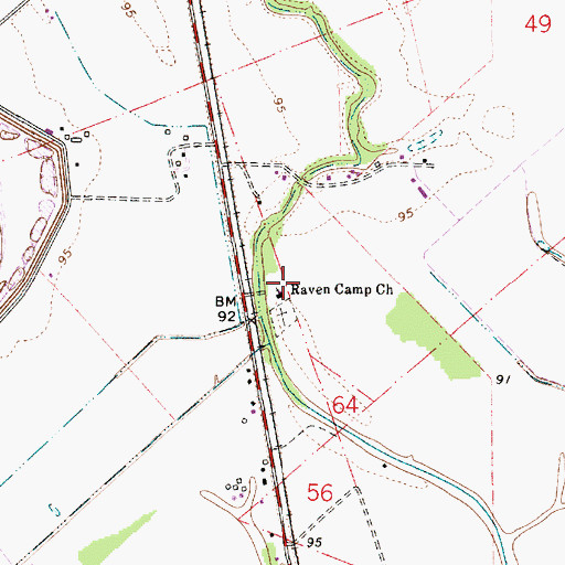 Topographic Map of Raven Camp Baptist Church, LA