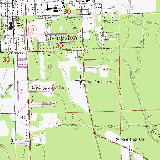 Topographic Map of Red Oak Cemetery, LA