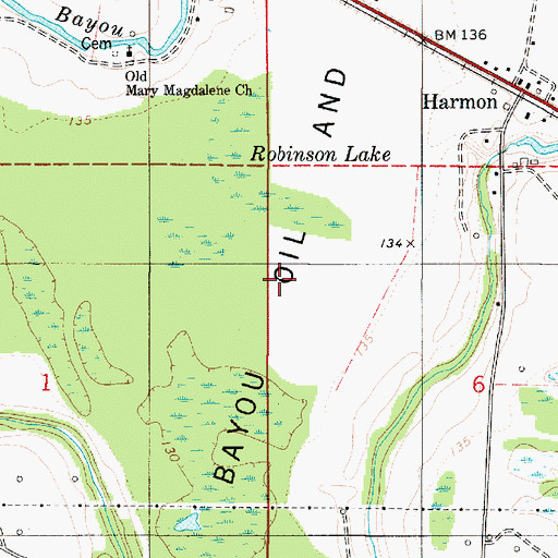 Topographic Map of Red River Bull Bayou Oil Field, LA