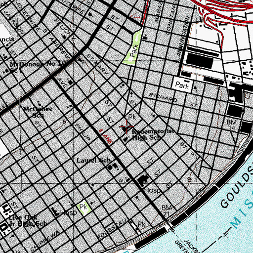 Topographic Map of Saint Alphonsus Elementary School, LA