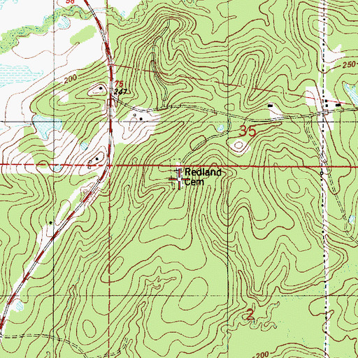 Topographic Map of Redland Cemetery, LA
