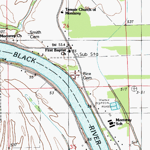 Topographic Map of Rice Cemetery, LA