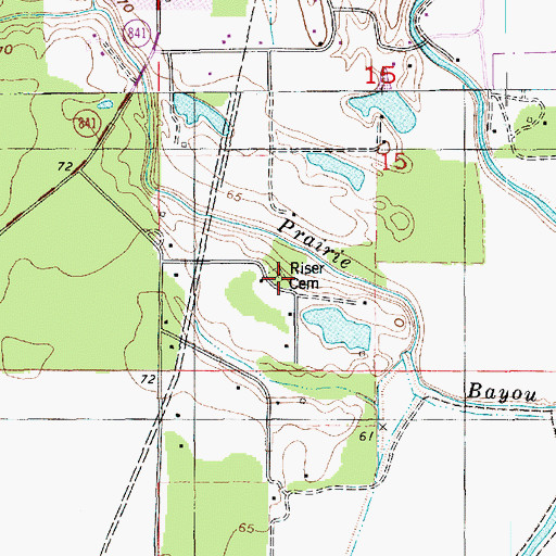 Topographic Map of Riser Cemetery, LA