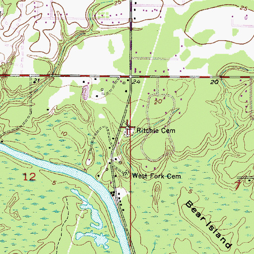 Topographic Map of Ritchie Cemetery, LA